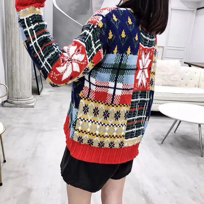 2018 зима Harajuku сладкий женский Рождественский принт вязаный свитер Пуловеры