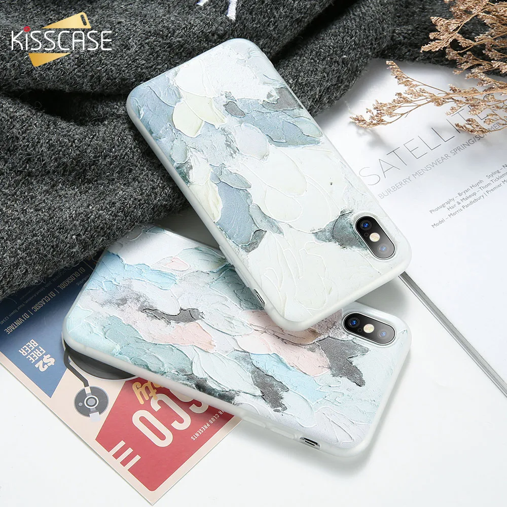 KISSCASE Oil Painting Phone Case For iPhone 5 5S SE X XR XS MAX 3D Embossed Graffiti Cases 6 6s 7 8 Plus Cover Coque |