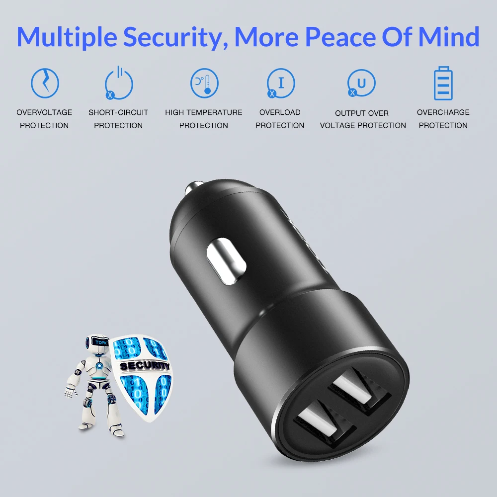 TOPK 2.4A двойной зарядное устройство USB для iPhone Xiaomi автомобильное мобильного
