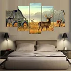 Картина на холсте с изображением животных белохвост оленей на ферме деревянный дом трактор картина для декора печать плакат настенное искусство, 5 шт.