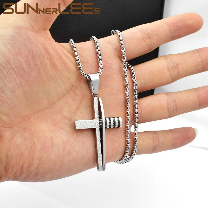 SUNNERLEES Jewelry Stainless Steel Jesus Christ Cross Pendant Necklace Silver Color Gold Plated Link Chain Men Women Gift SP241 | Украшения