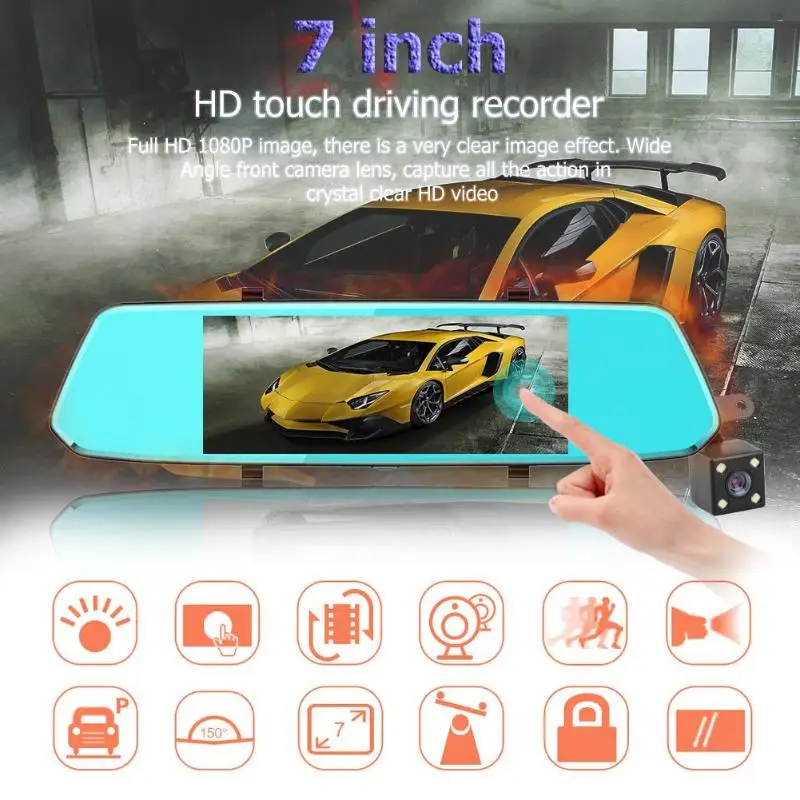 7-дюймовый экран Fhd 1080P двойной объектив Автомобильный видеорегистратор камера