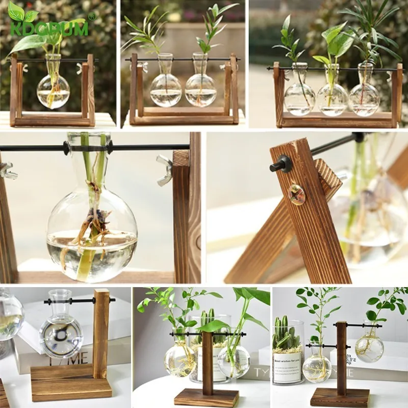 Terrarium Creative Hydroponic Plant Transparent Vase Wooden Frame Decoration Glass Tabletop Bonsai Decor Flower | Дом и сад