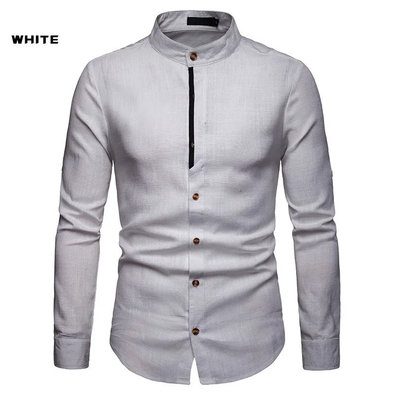

2019 New Men's Linen shirts Male Long Sleeve Breathable Cotton Linen shirt Tops Patchwork Slim Fit Shirts S-2XL