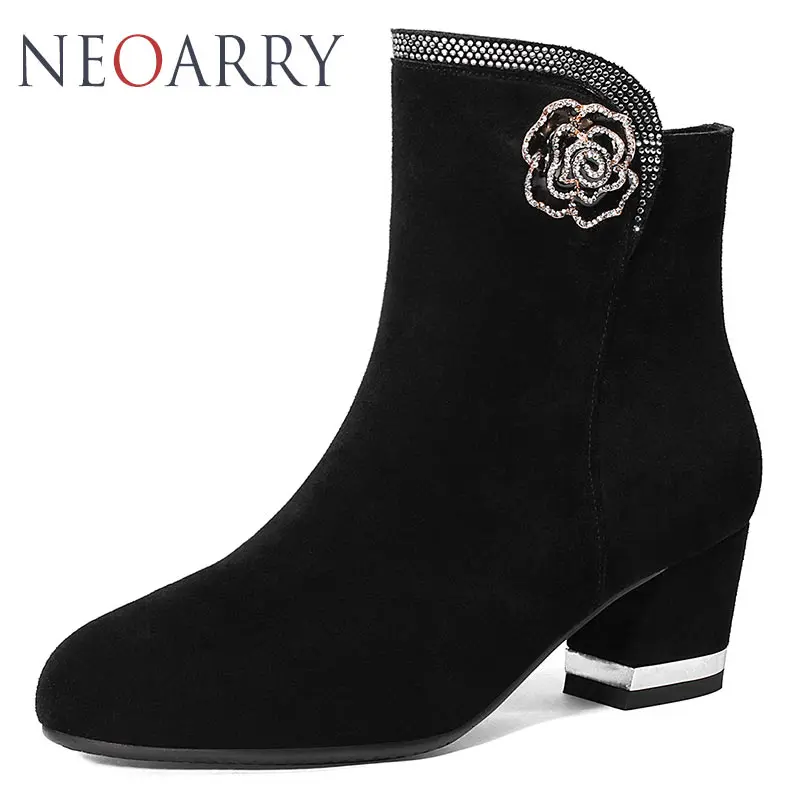 Neoarry Plus Size Ankle Boots For Women Thick High Heels Female Zipper Shoes Woman Crystal Short Boot Casual Ladies Footwear | Обувь