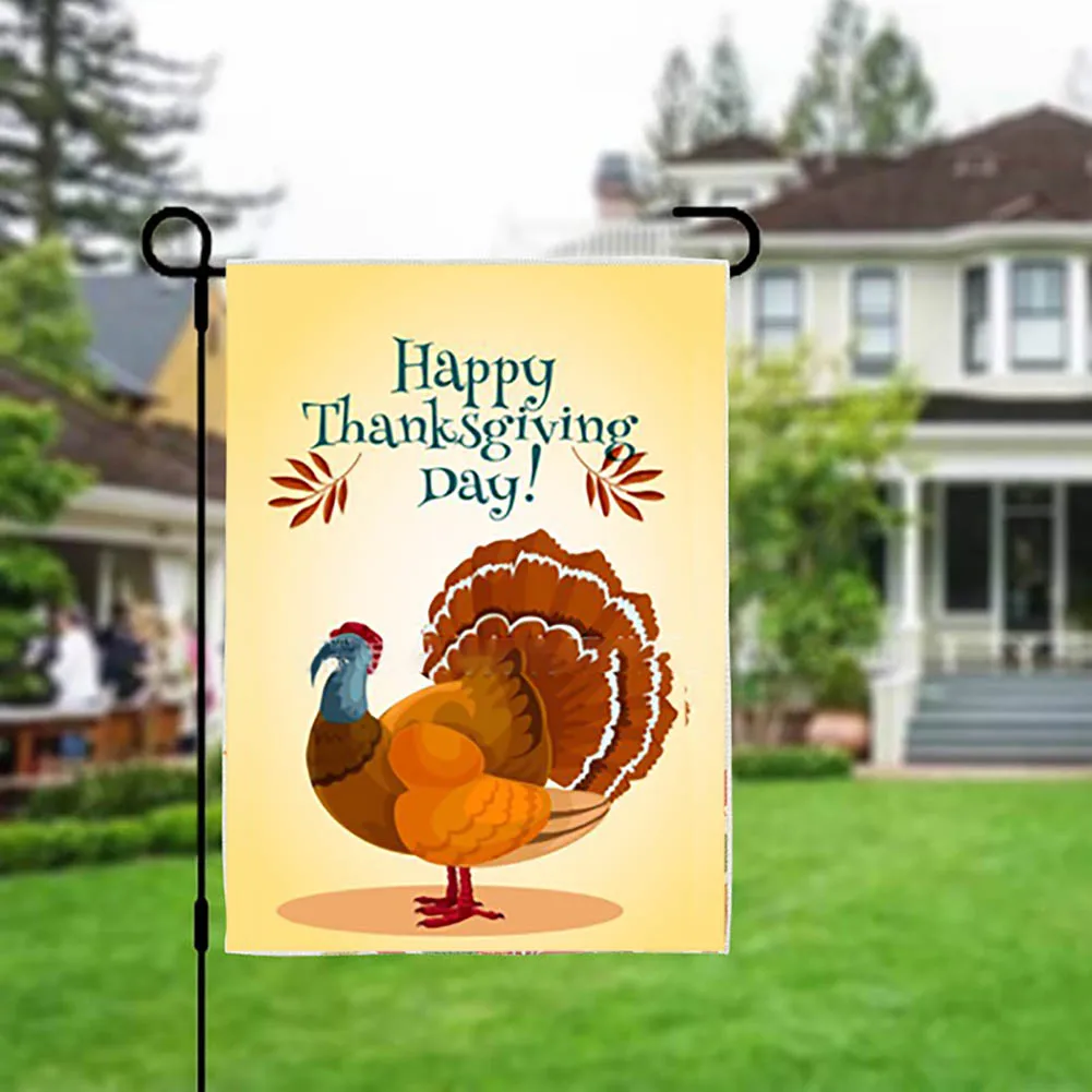 Thanksgiving Garden Flag Decorations Double Sided Printing Flags Burlap Turkey Design Yard Outdoor Holiday Ornament decor | Дом и сад