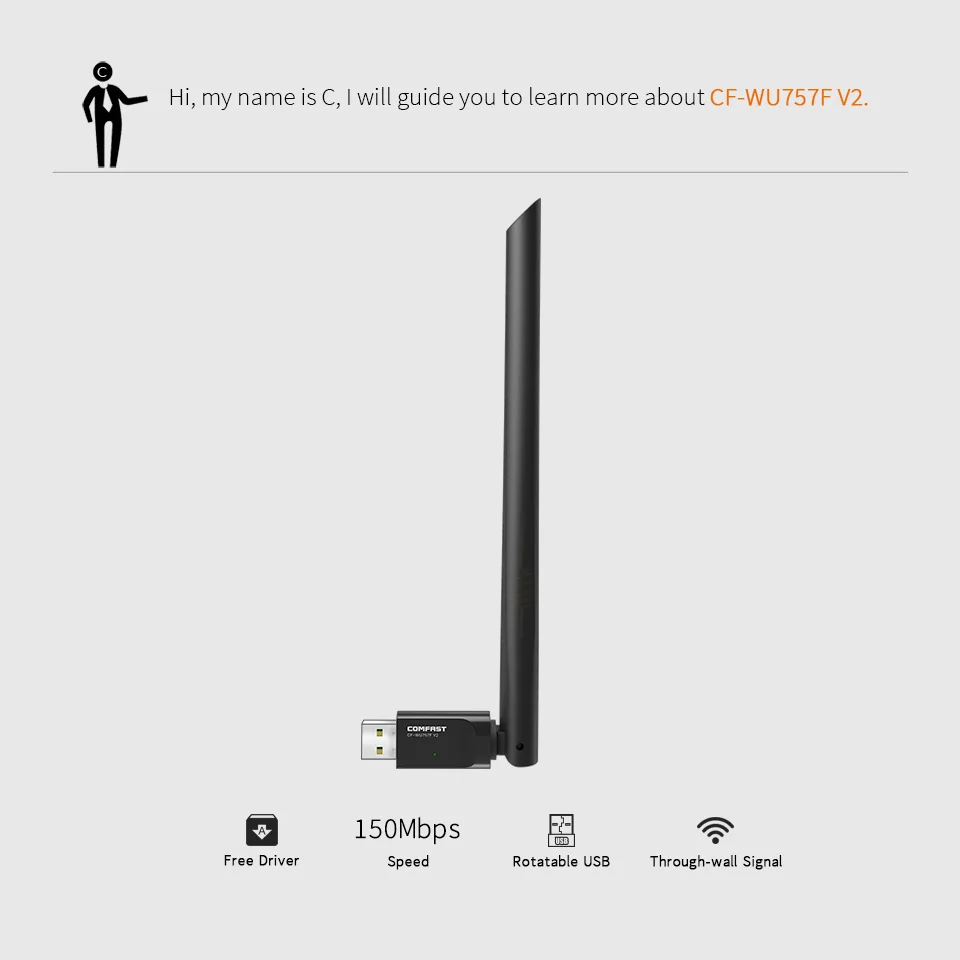 COMFAST Бесплатный драйвер Usb Wifi Беспроводная ПК сетевая карта 150 Мбит/с мини адаптер