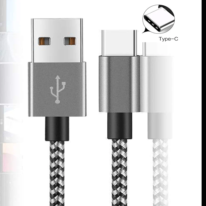 Нейлоновый кабель USB Type C 1 м 2 для быстрой зарядки данных Samsung S9 S10 Xiaomi mi9 mi8 Huawei