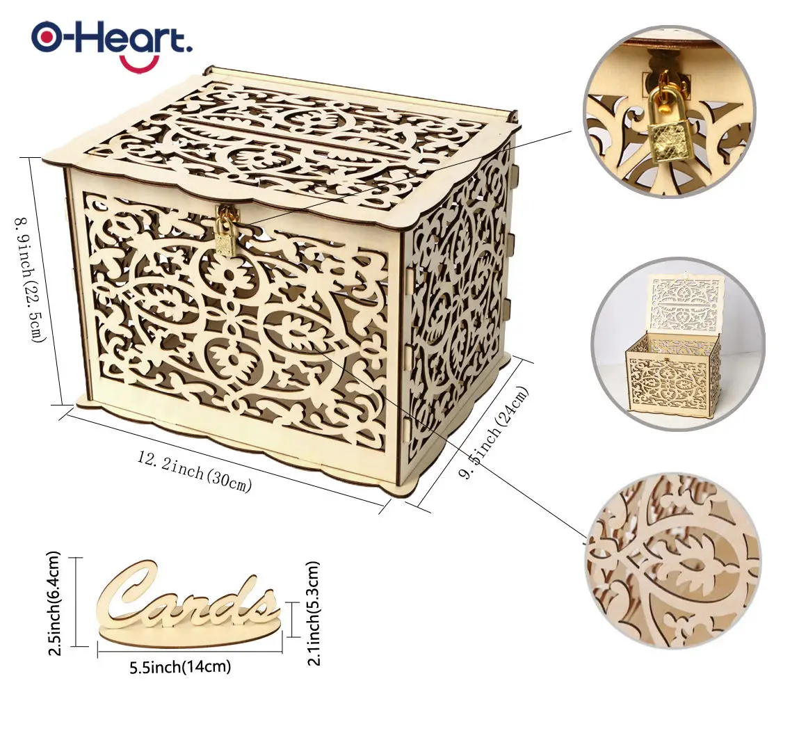 OHEART DIY коробки для свадебных карт с замком деревенская деревянная коробка денег