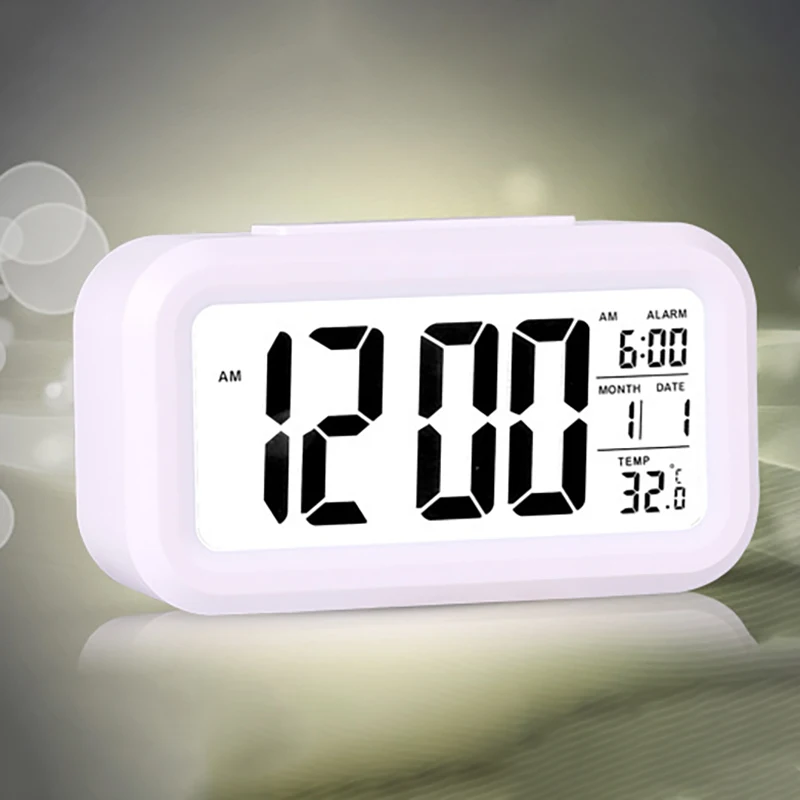 

Alarm Clock Student Clock Large LCD Display Battery Digital Snooze Kids Clock Light Sensor Nightlight Office Table Clock