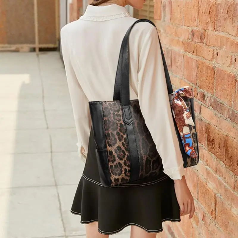 Large Leopard Print Totes Women Handbags Leather Shoulder Messenger Bags High Quality Casual Female Crossbody Bag | Багаж и сумки