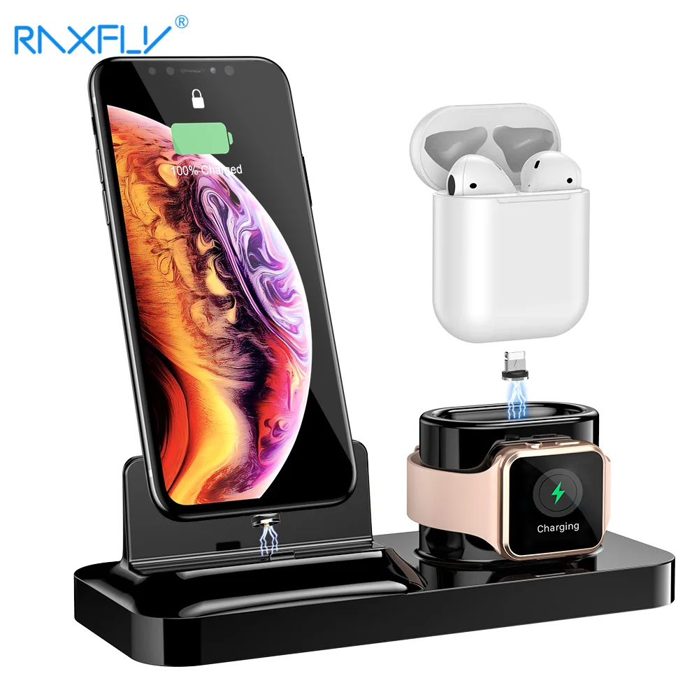 RAXFLY 3 в 1 Qi Беспроводное зарядное устройство для iPhone X XS MAX 8 Plus Магнитная Быстрая