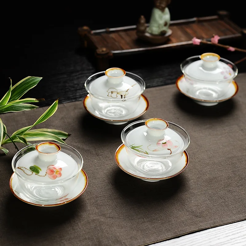 Ручная роспись керамическая крышка Gaiwan санкai термостойкая стеклянная чайная