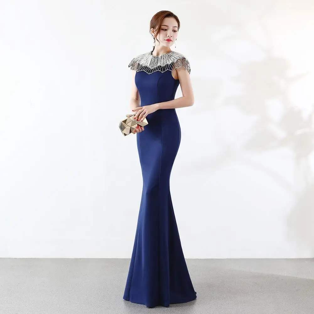 Vestidos Fiesta De Noche Mujer Элегантное Длинное атласное вечернее платье с круглым вырезом и