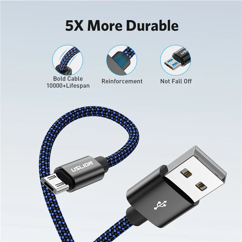 Кабель USLION Micro USB для Samsung S4 S5 S6 Edge Xiaomi Note 4 4X нейлоновый Плетеный провод зарядки и
