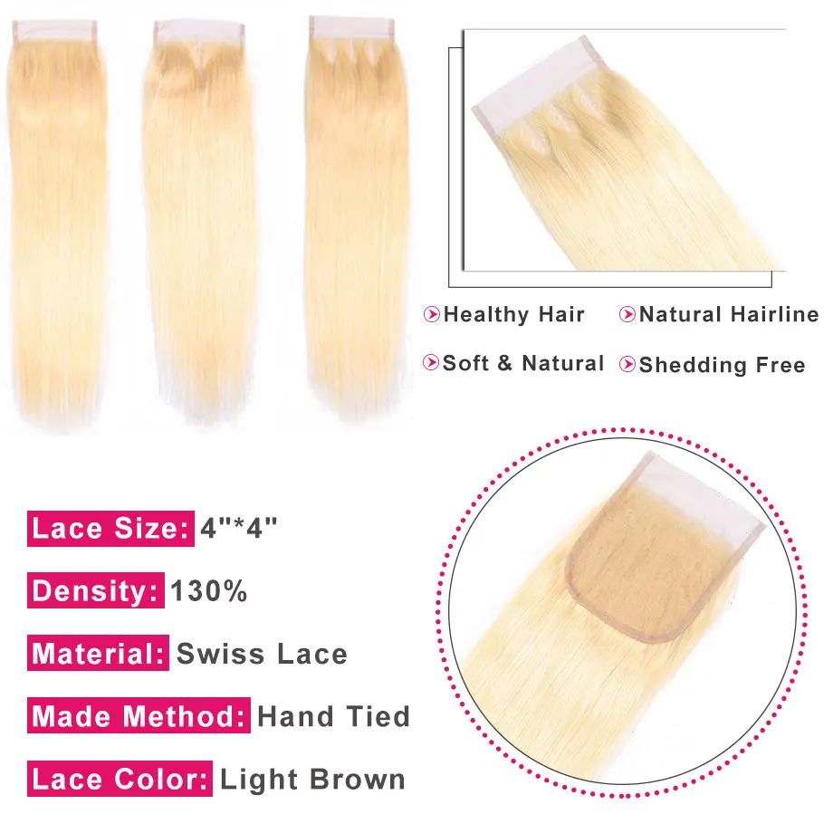 Bling hair человеческие волосы закрытие бразильское Закрытие 4*4 свободная часть 613