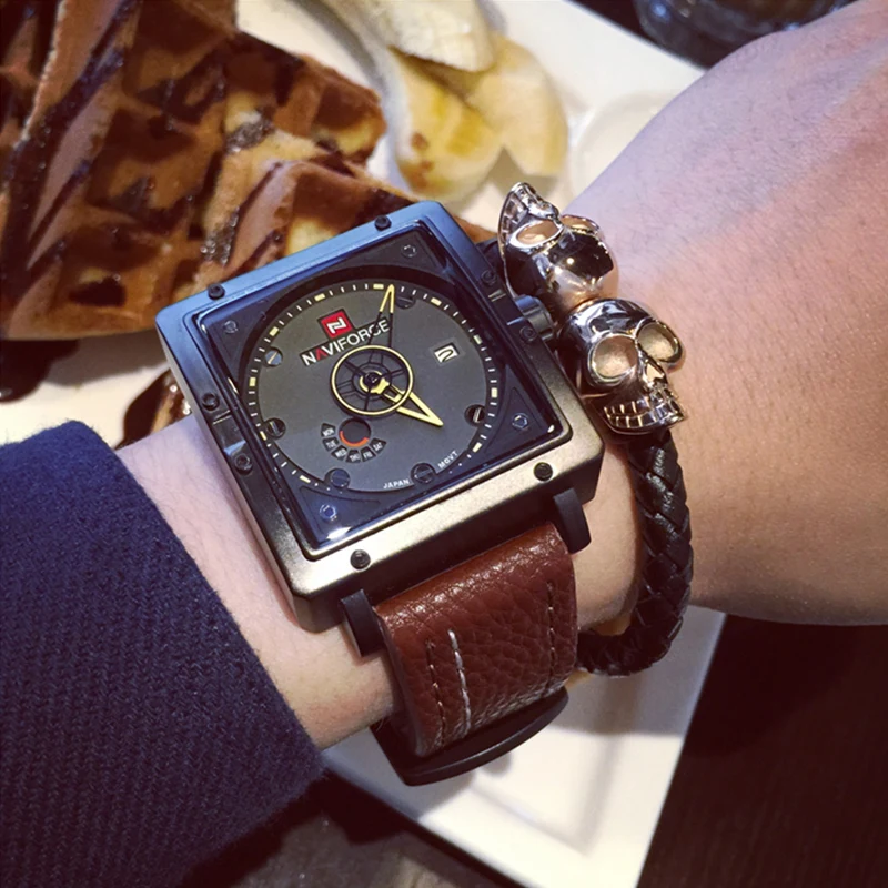 NAVIFORCE Men Quartz Sports Watches Fashion Top Brand Leather Strap Creative Waterproof Wristwatches Man Clock Relogio Masculino | Наручные