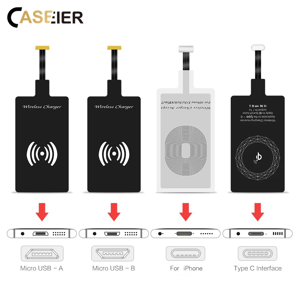 Беспроводной зарядный приемник CASEIER Type C Micro USB для iPhone 8 7 6 6s Plus 5 адаптер Samaung Huawei
