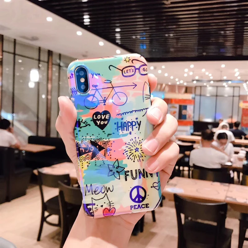 Lovebay Blue Ray Phone Чехол для iPhone 6 6s 7 8 Plus X Dreamy любовное письмо с сердцами узор глянцевый