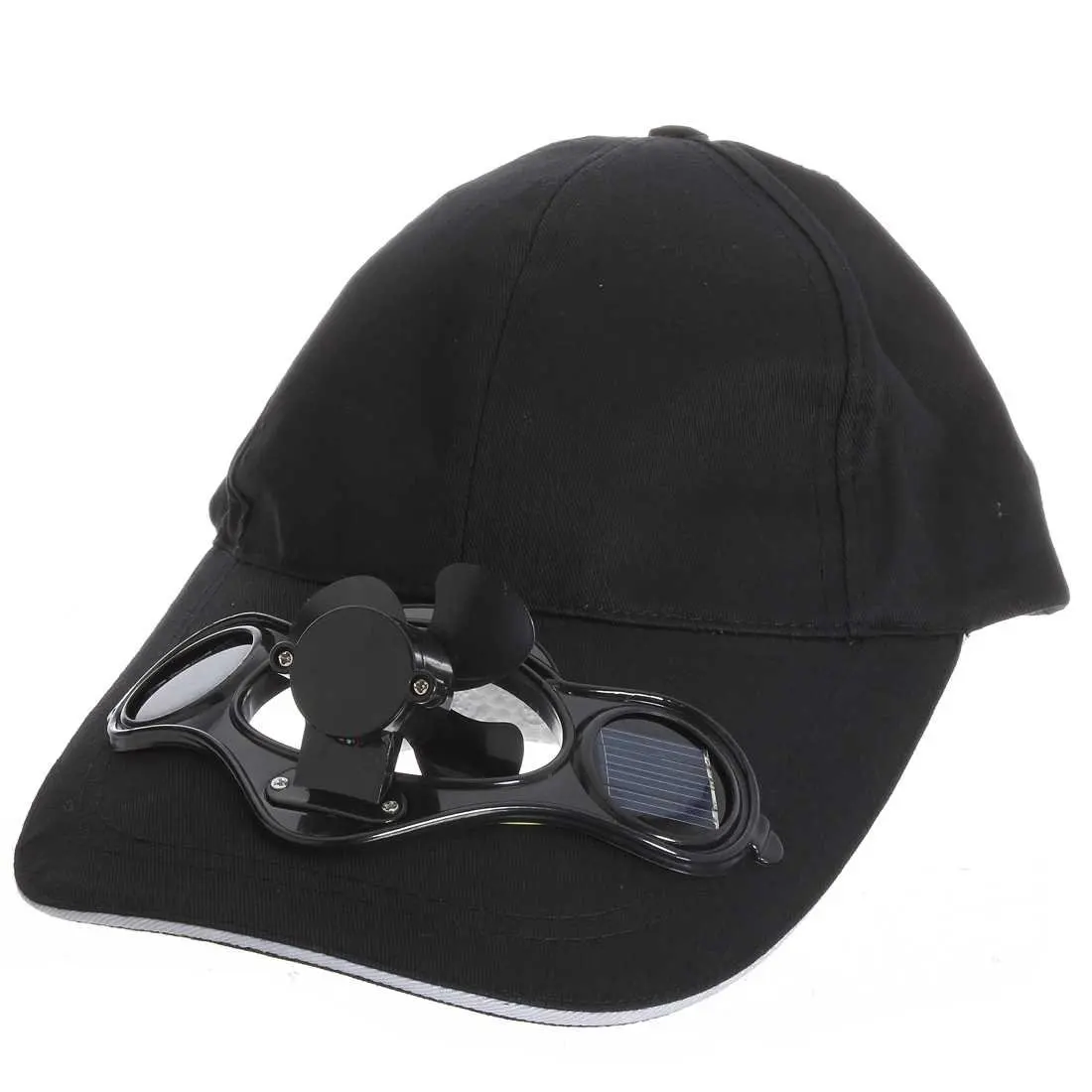 

black Solar Powered Air Fan Cooled Baseball Hat Camping Traveling