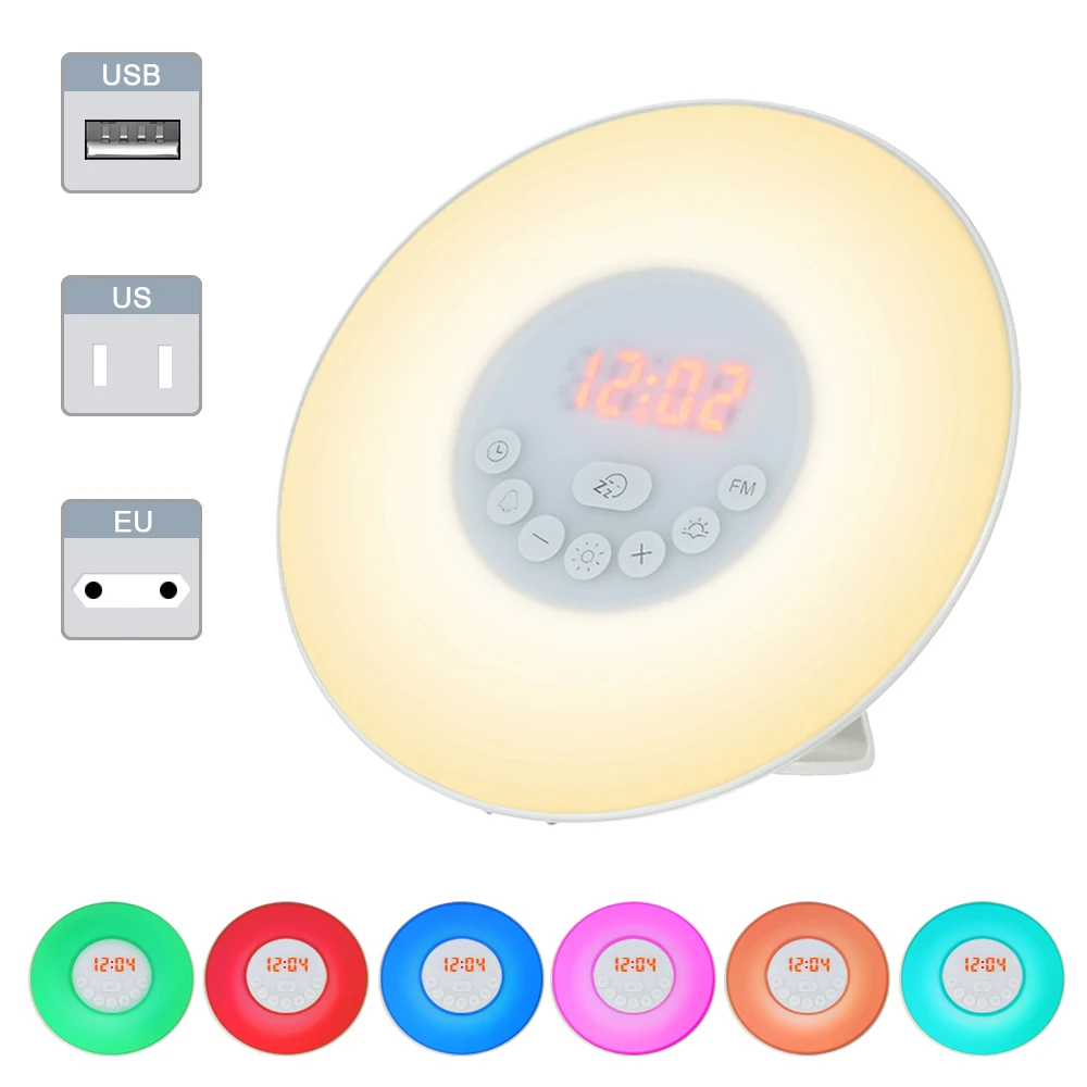 Wake Up Light Clock Led Alarm Clocks Digital Fm Radio Table Nature Sounds With Snooze Function Touch Control Desk | Дом и сад