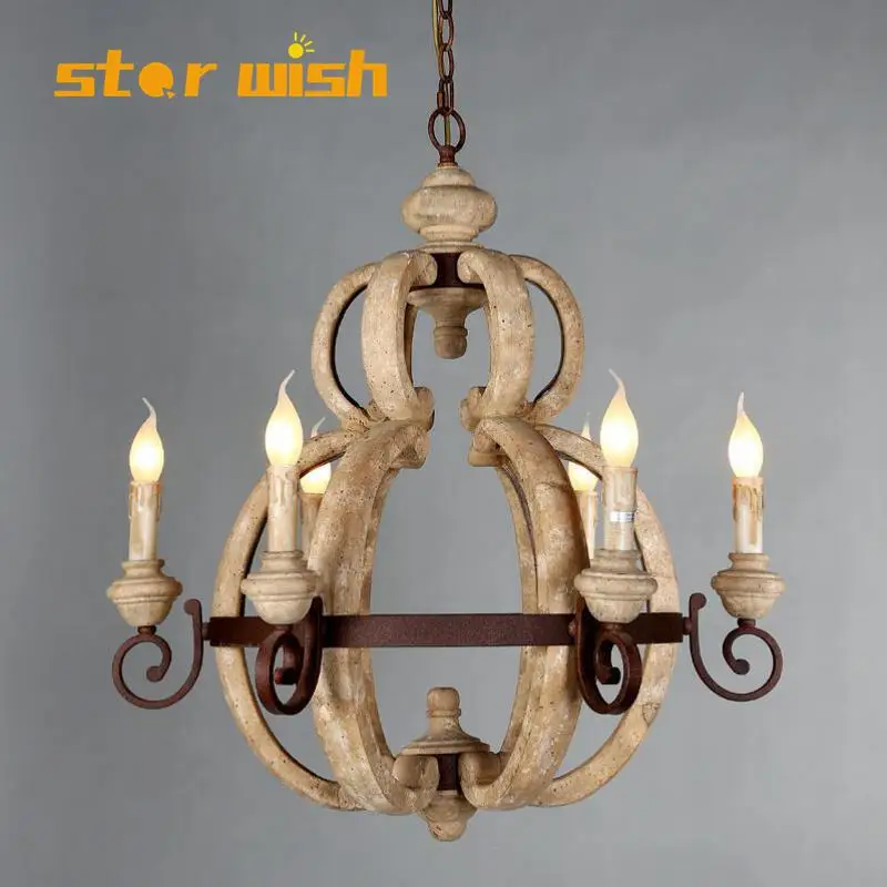 Kopen Amerikaanse Stijl Retro Kroonluchter Originaliteit Oude Woonkamer Eetkamer Verlichting Massief Houtsnijwerk Decoratieve Lampen Lantaarns