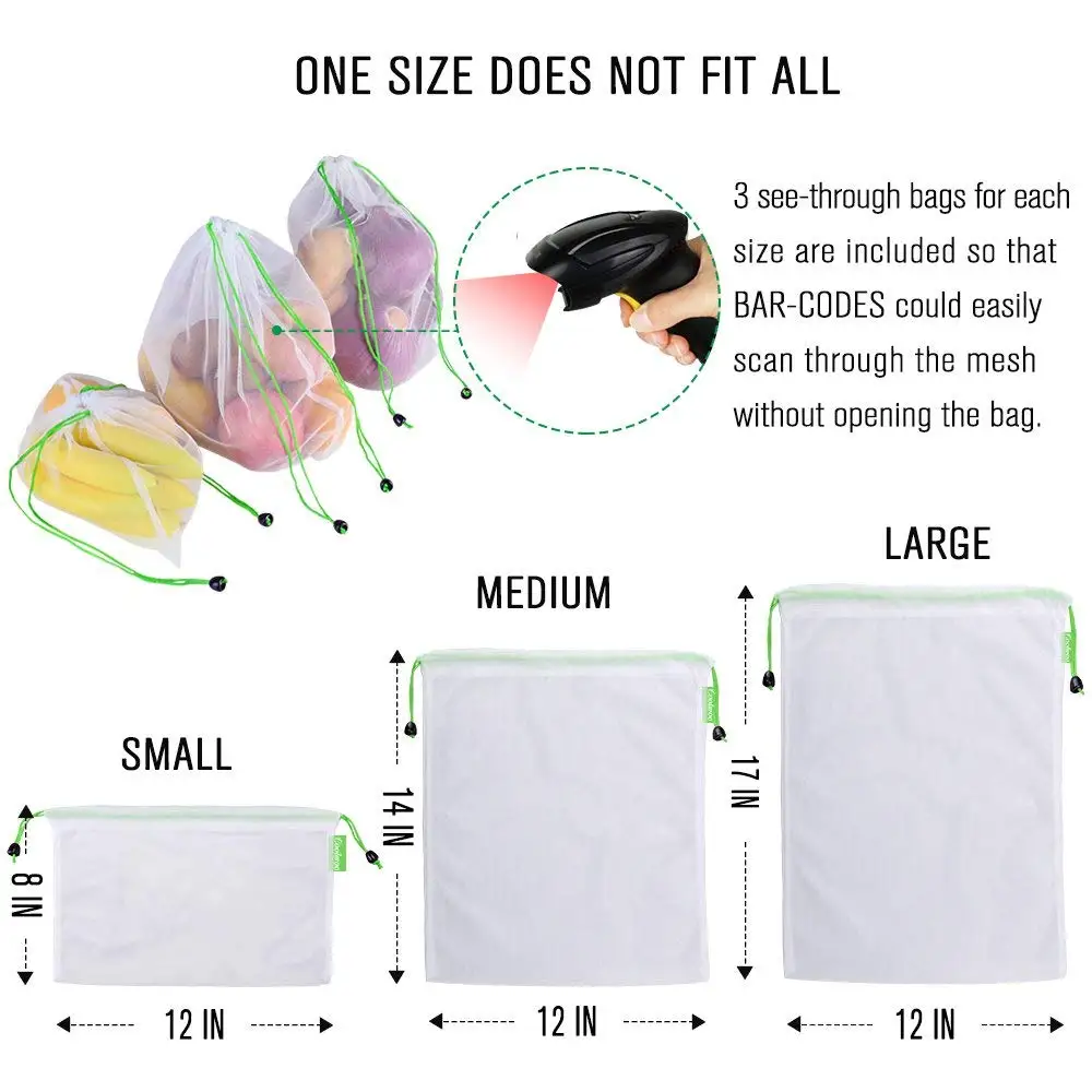 TFTP-Reusable Produce Bags 12Pcs Mesh Washable For Vegetable Fruit Sandwich Lightweight Strong Shopping Transporting Stor | Багаж и сумки