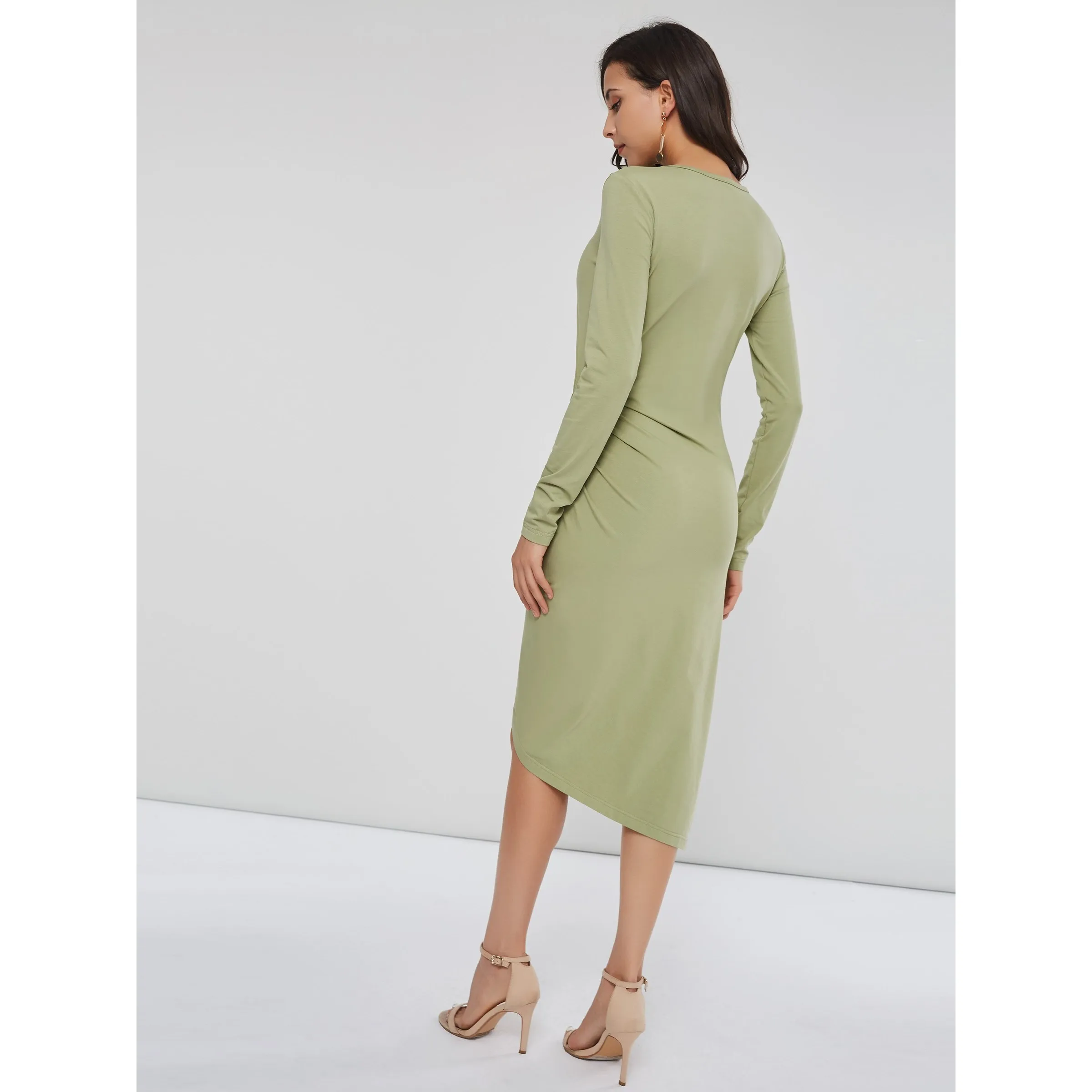 Для женщин миди платья для пикантные зеленые Bodycon плотная Асимметричная