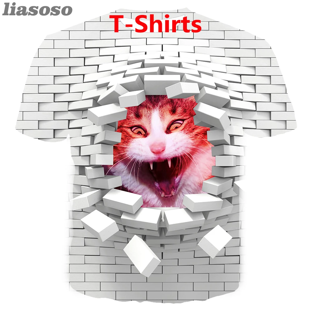 Разрушенные стены отверстие cat 3d Принт футболки/кофты/Толстовка/брюки для