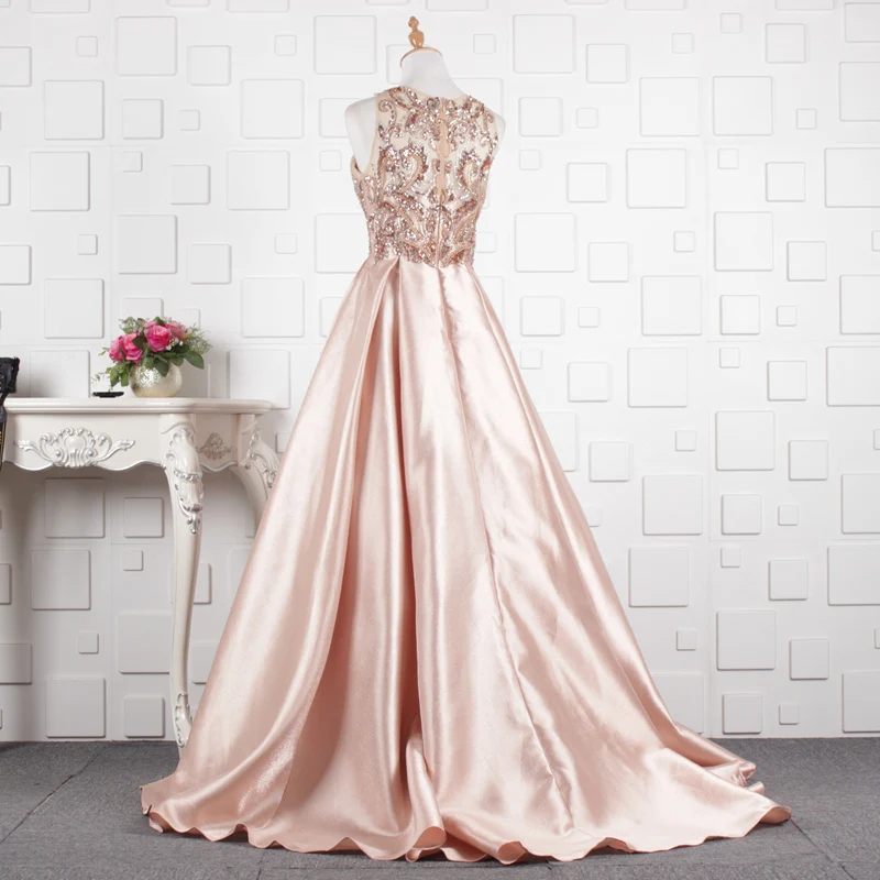 SSYFashion Новое роскошное розовое золото Атласное Вечернее платье высокого класса