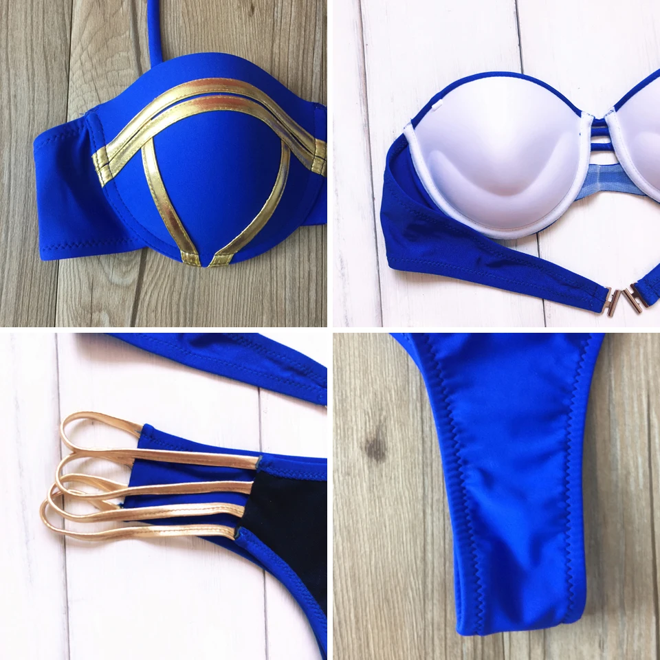 

Karlofea Gold Stamping Strapless Beach Two Piece Set Sexy Women Push Up Padded Top And Shorts Brazilian Biquini Beach Party Suit