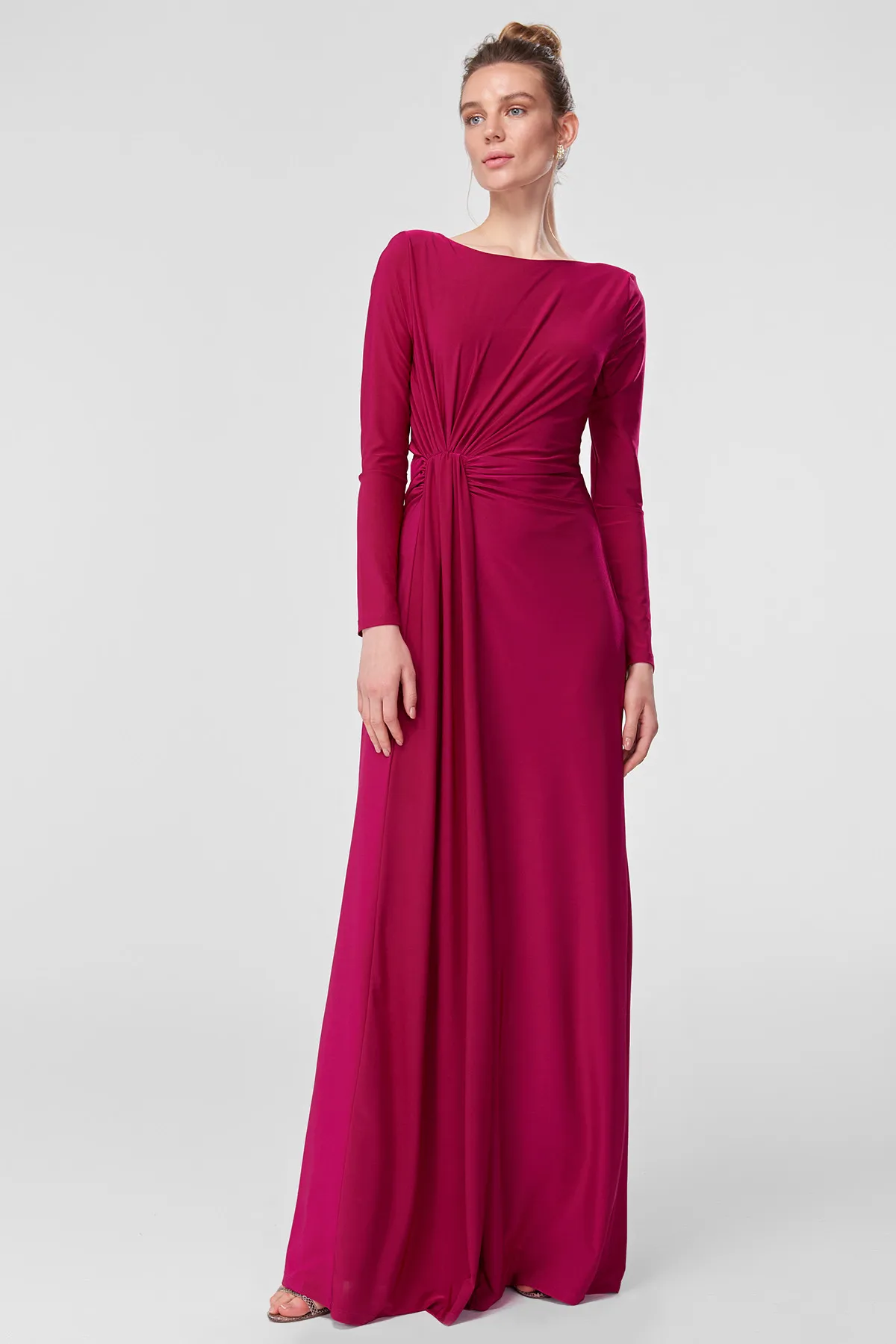Trendyol Fuchsia Evening Dress ruffles Detailed TPRSS18FZ0156 | Женская одежда