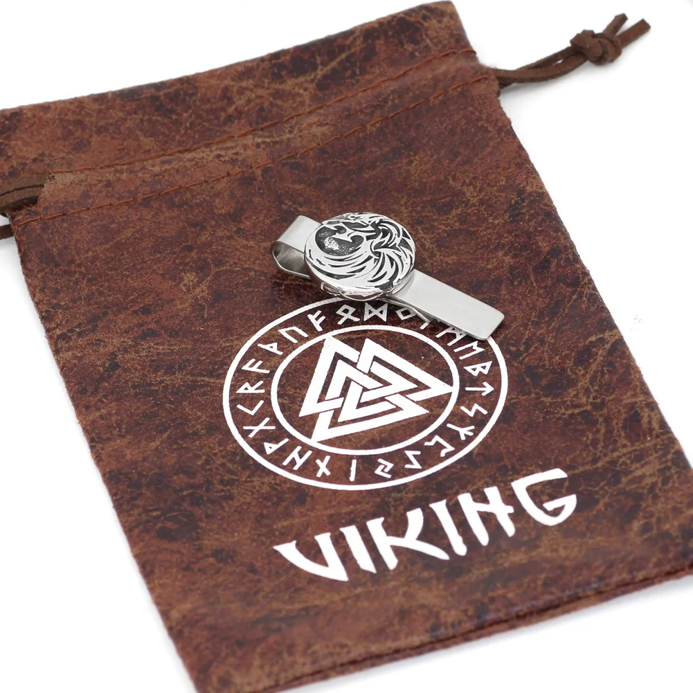 Stainless steel Nordic viking odin wolf amulet rune Tie Clips -small size with valknut gift bag | Украшения и аксессуары
