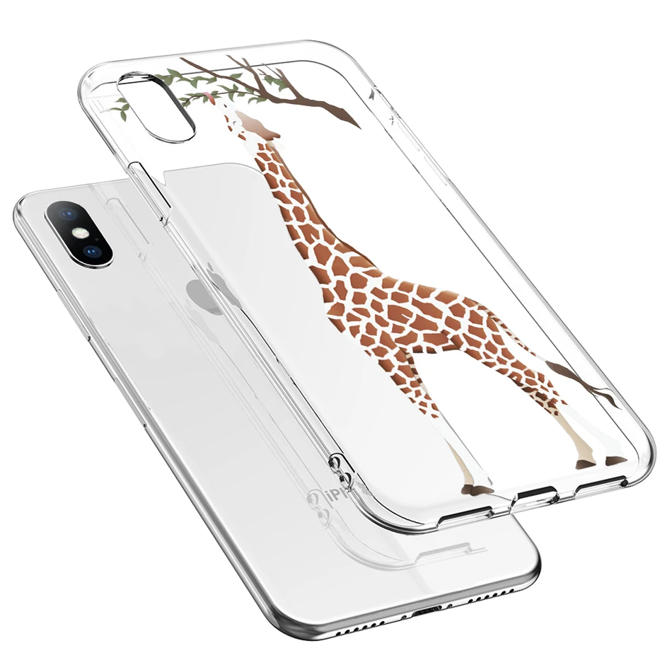 USLION Funny Giraffe Transparent Phone Case For iPhone X XS XR Xs Max 5 5s SE 6 6s 7 8 Plus Soft TPU Cartoon Clear Back Cover |
