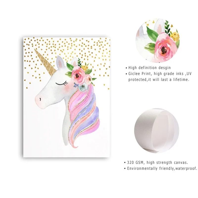

Nordic Cartoon Unicorn Canvas Paintings Nursery Flowers Heart Poster And Print Wall Art Pictures Kids Bedroom Home Decor
