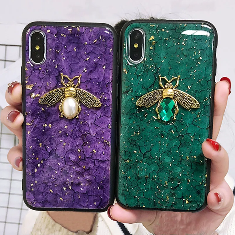 Роскошный чехол для телефона с золотой фольгой Пчелой и мрамором iPhone 7 8 6 Plus X XR XS MAX