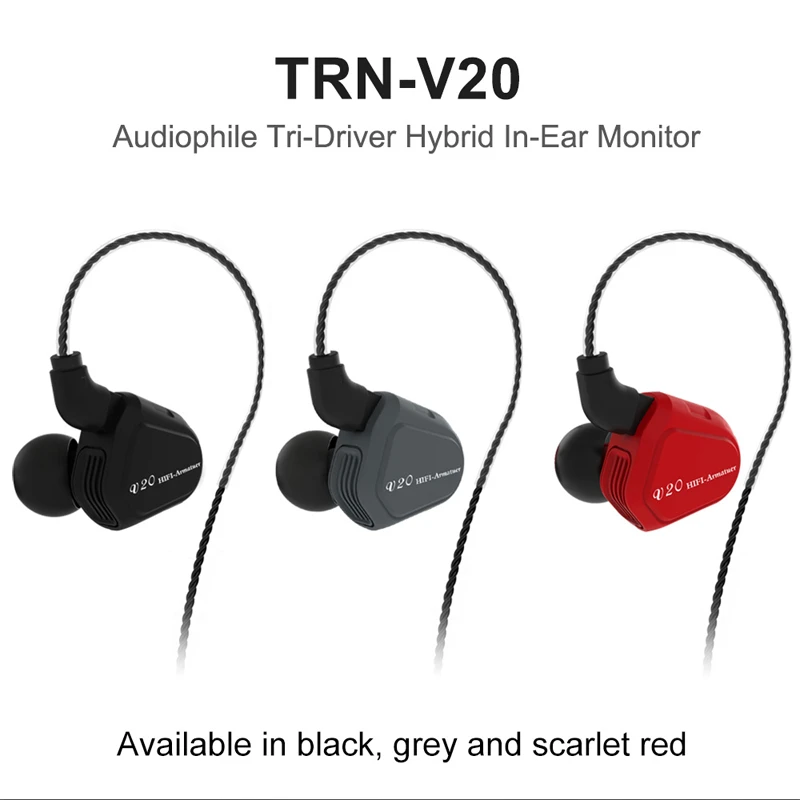Гибридные наушники TRN V20 DD + BA спортивные для бега Hi Fi сбалансированные арматурные