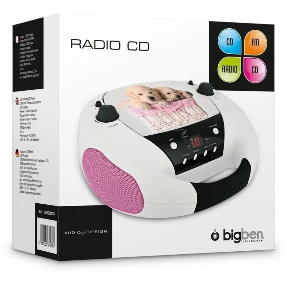 Радио CD Bigben белый и черный Audio-13w FM CD-R/RW регулятор громкости дизайн cаnidos |