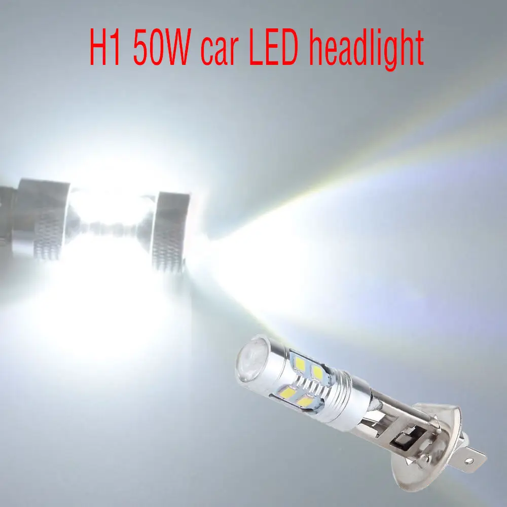 2 шт. Автомобильные светодиодные лампы H1 50 Вт 6000 К|Передние LED-фары для авто| |