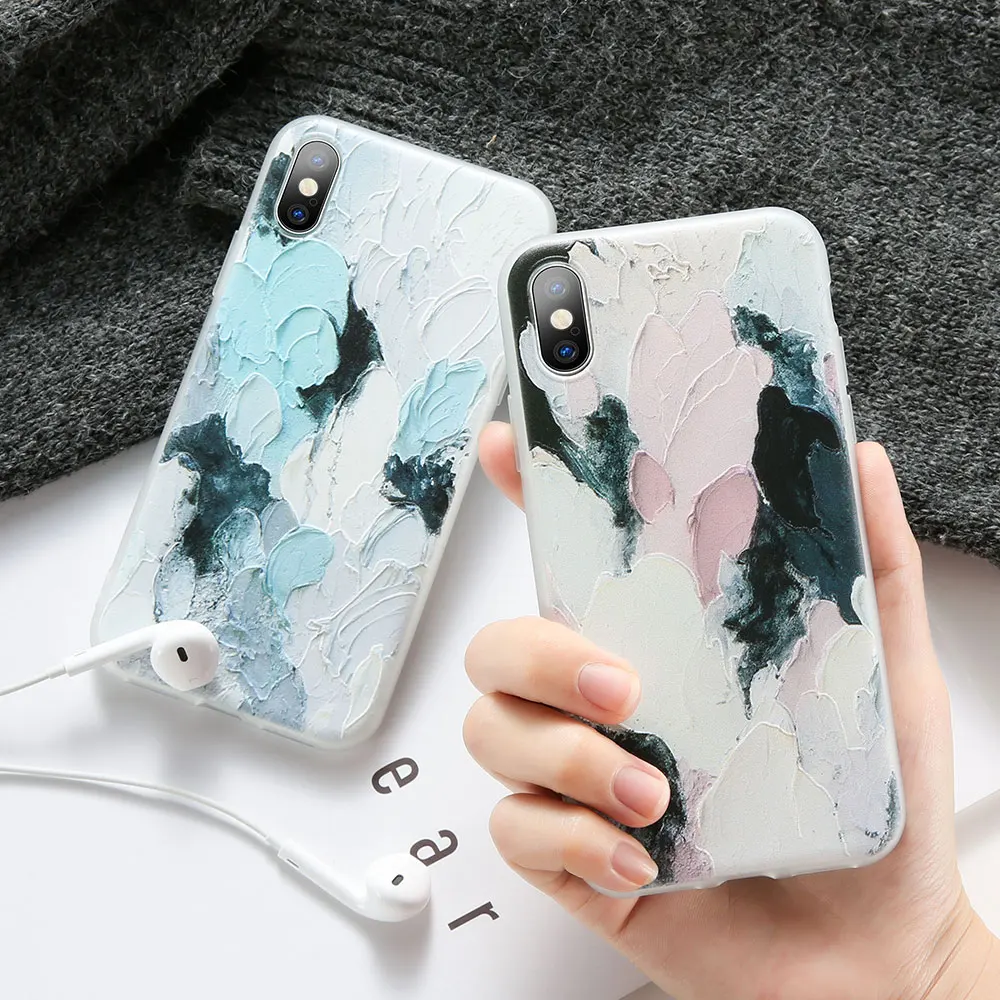 KISSCASE Watercolor Phone Case For iPhone 6 6S 7 8 Plus 5 5S SE X XS MAX XR Embossed Matte Coque |