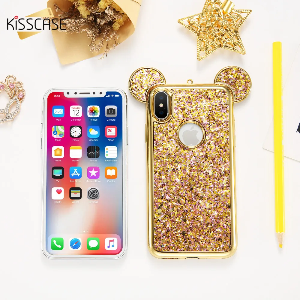 KISSCASE 3D чехол для телефона с ушками Микки iPhone 7 6 6s Plus 5 5S se милые девичьи Чехлы X 10