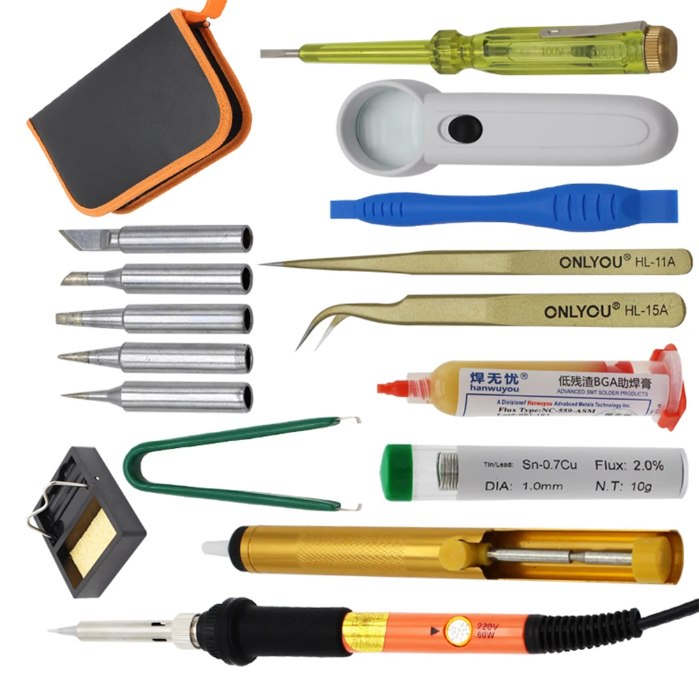 17 шт. набор паяльников с паяльной проволокой 5 наконечников для пайки сумка