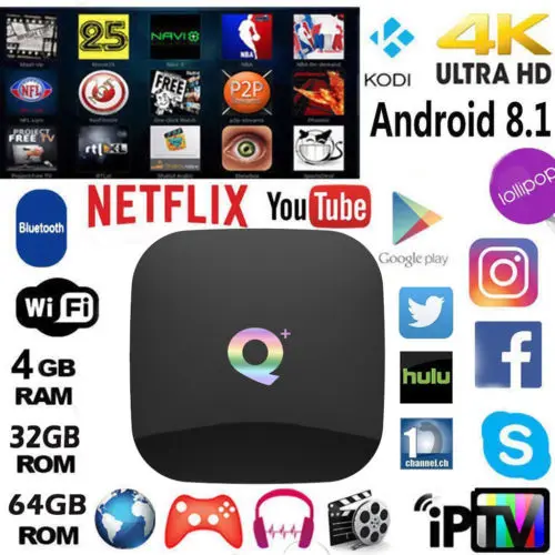 НОВЫЙ Q Plus Android 9 0 TV BOX 4 Гб + 64 H6 четырехъядерный 6K HD медиаплеер IPTV android tv