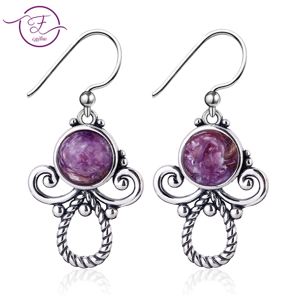 

925 sterling silver jewelry earrings 7MM round natural purple dragon crystal angel pendant earrings party gifts wholesale