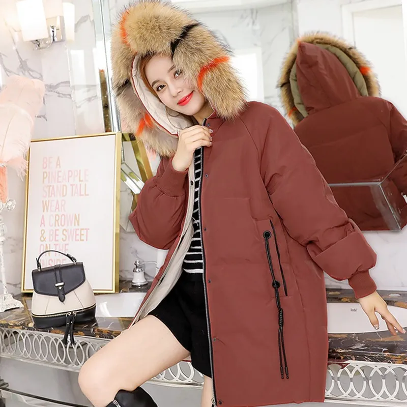 White Duck Down Jacket Female Long Section 2018 Winter Korean Fashion Parka Color Large Fur Collar Loose Plus Size Feather Coat