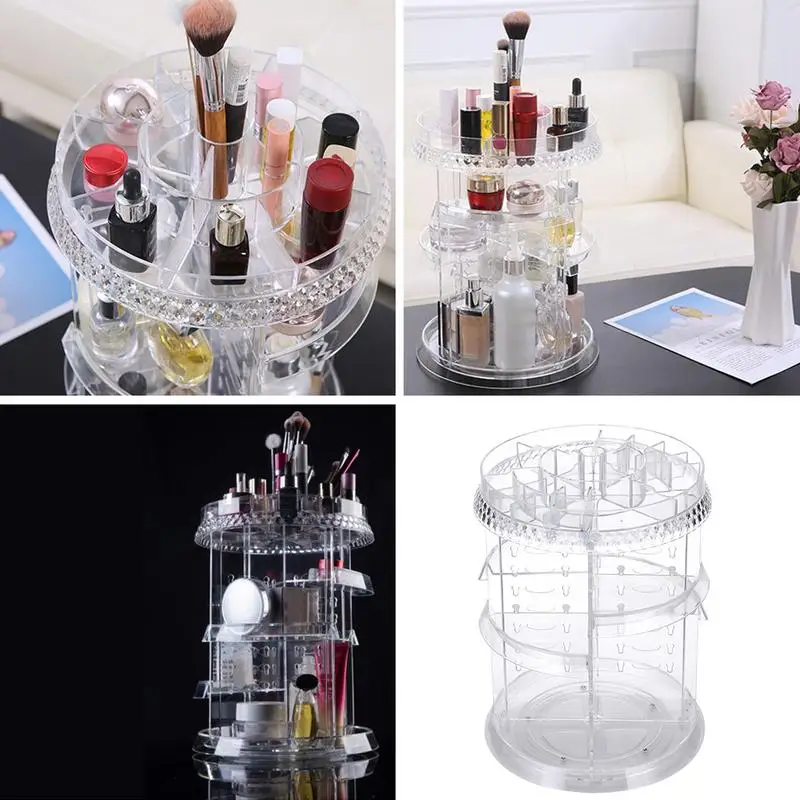 

Diamond Texture 360-degree Rotating Makeup Organizer Box Brush Holder Jewelry Organizer Case Jewelry Makeup Cosmetic Storage Box