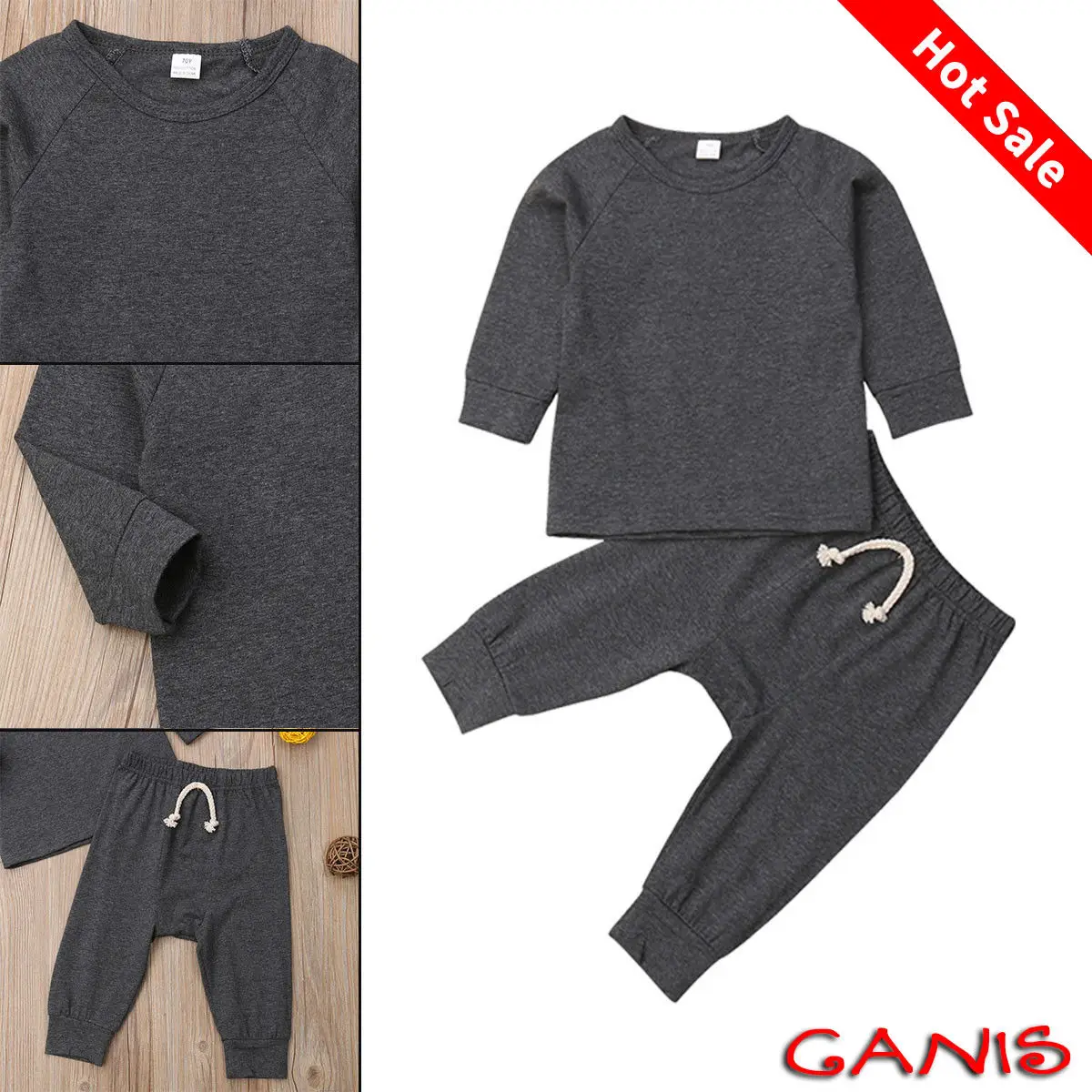 2019 New Cotton Baby Kids Newborn Pajamas PJs Sets Xmas Sleepwear Nightwear Casual Solid Long Sleeve Tops Pants Cloth Set |