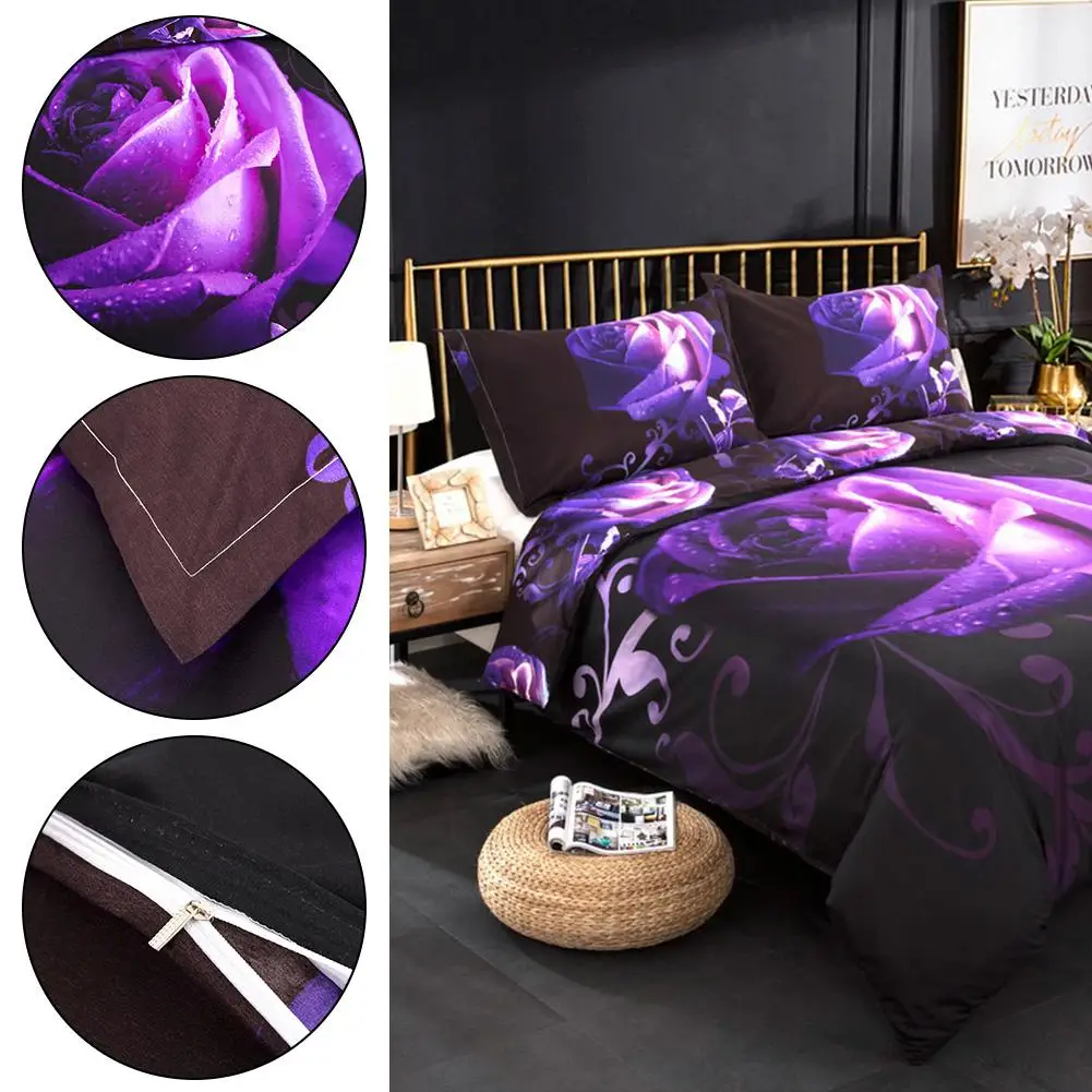 Горячая Распродажа 3 шт./компл. Nordic Purple Rose полиэстер комплект постельного белья