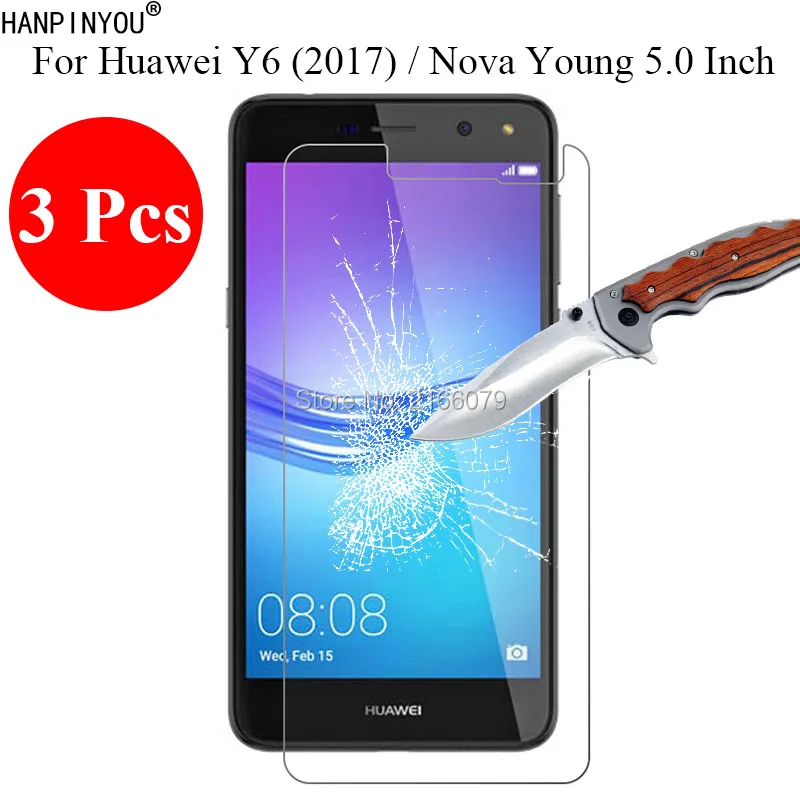 

3 Pcs/Lot New 9H 2.5D Tempered Glass Screen Protector For Huawei Y6 (2017) / Nova Young 5.0" Protective Film + Clean Tools