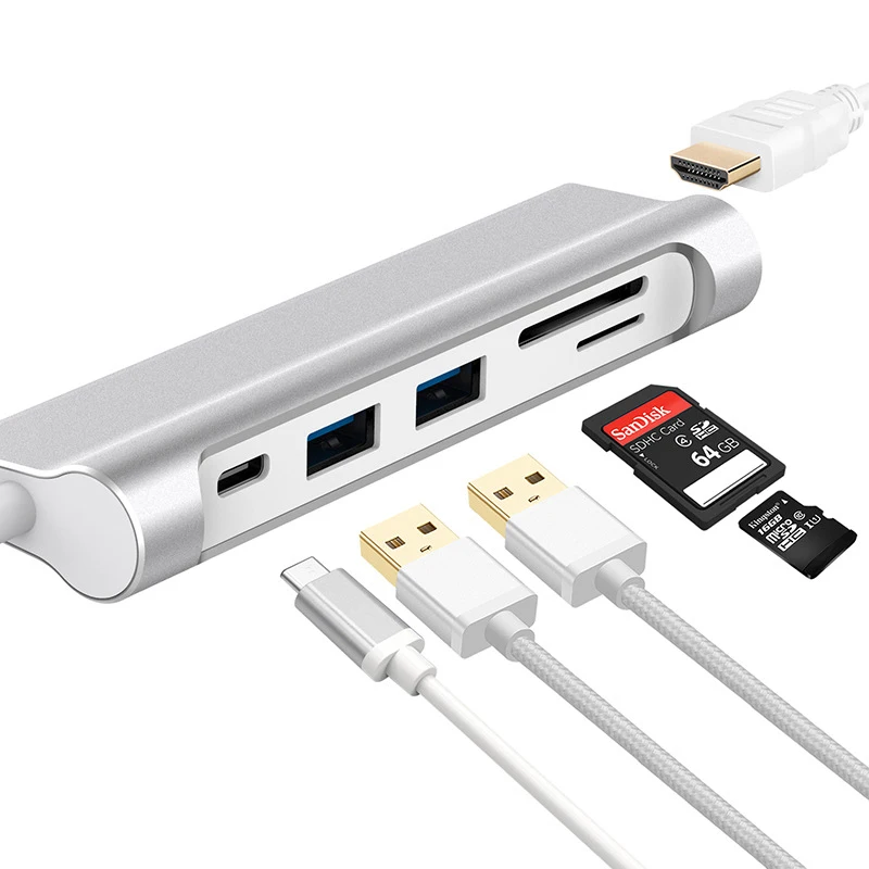 

6 In 1 Type-C Multi-Function Docking Station Usb3.1 Hub Type-C To Hdmi / Usb / Sd / Tf 2018 Hub